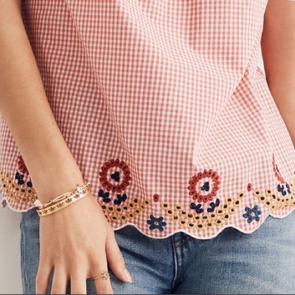 Madewell Pink Gingham Tank Top with Floral Embroidery. Size Small. - Picture 3 of 12